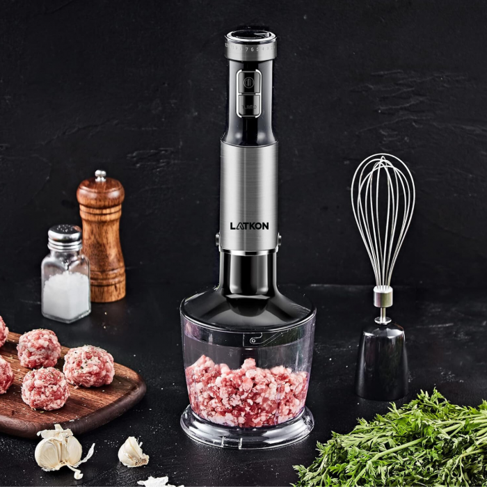 RESIGILAT - Set Blender Vertical 5 in 1 Latkon®, Multifunctional, Putere 800 W, 12 Trepte de Viteza, Cutit cu 4 Lame Placate cu Titanium, Tocator, Tel, Mixer Spuma Lapte, Cana Mixat, Negru [7]