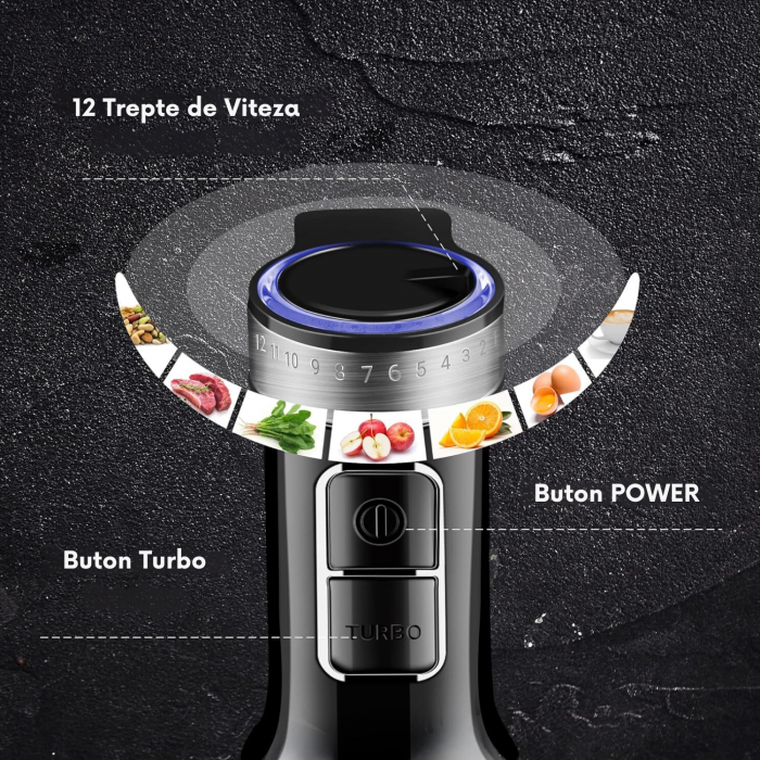 RESIGILAT - Set Blender Vertical 5 in 1 Latkon®, Multifunctional, Putere 800 W, 12 Trepte de Viteza, Cutit cu 4 Lame Placate cu Titanium, Tocator, Tel, Mixer Spuma Lapte, Cana Mixat, Negru [2]
