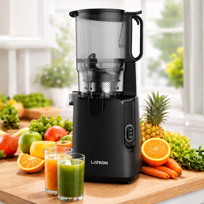 Storcator cu Presare la Rece Latkon®️ SJ250Nova, Putere 250W, Ax cu Melc, Silentios, Antioxidare, Recipient Suc 1.2L, Recipient Pulpa 1.1L, Negru [10]