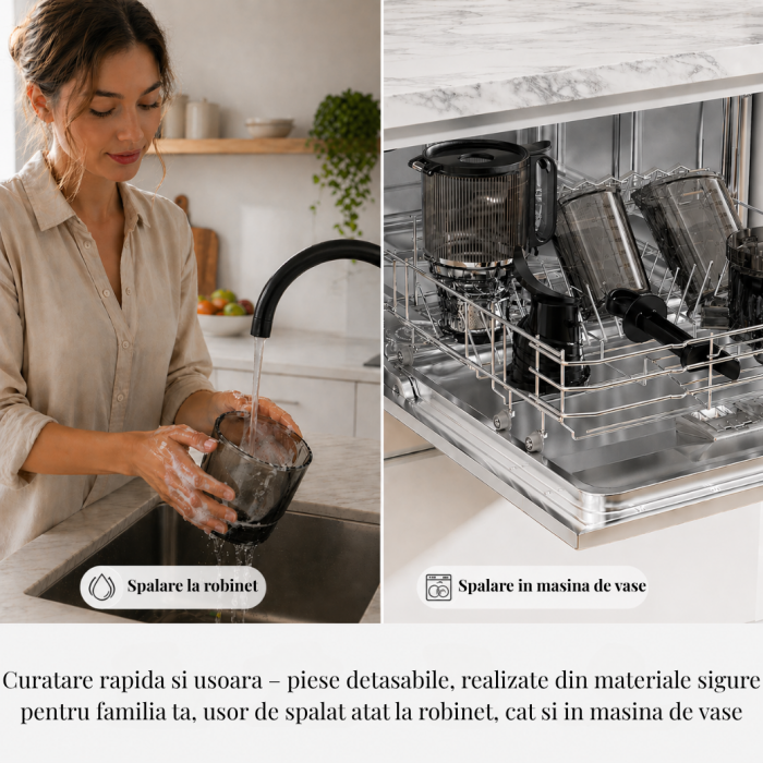Storcator cu Presare la Rece Latkon®️ SJ250Nova, Putere 250W, Ax cu Melc, Silentios, Antioxidare, Recipient Suc 1.2L, Recipient Pulpa 1.1L, Negru [5]