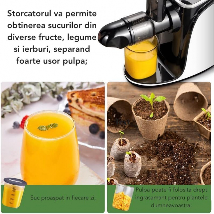 Storcător cu presare la rece Latkon, 150W, 2 viteze, sticlă 0.5L, sită inox, gri [8]
