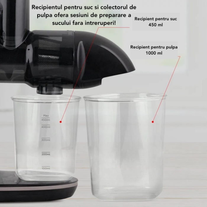 Storcător cu presare la rece Latkon, 150W, 2 viteze, sticlă 0.5L, sită inox, gri [7]