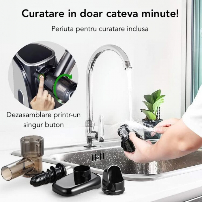 Storcător cu presare la rece Latkon, 150W, 2 viteze, sticlă 0.5L, sită inox, gri [6]