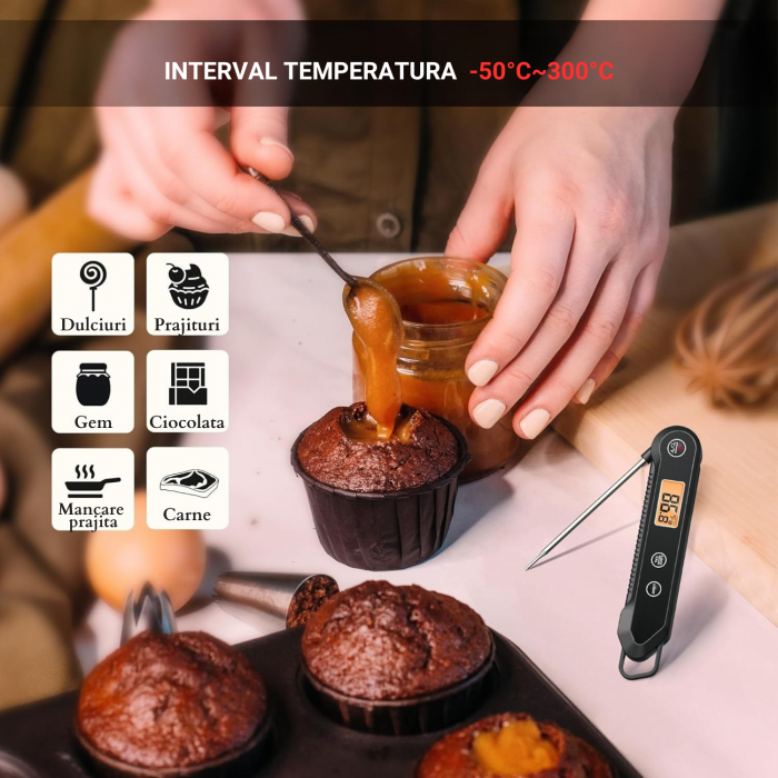 Termometru alimentar digital Latkon LTK-03, pliabil, sonda inox, rezistent la apă [3]