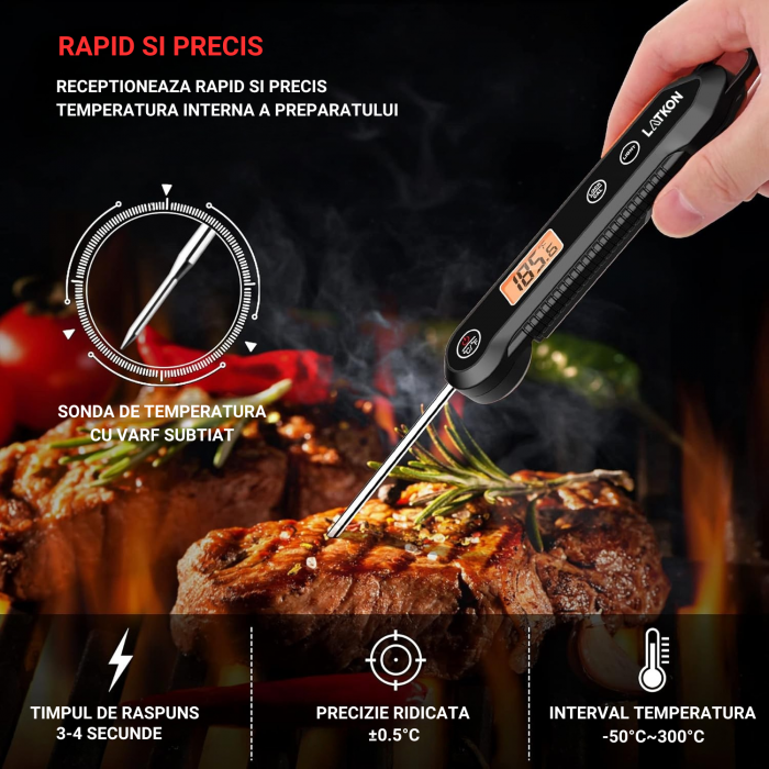 Termometru alimentar digital Latkon LTK-03, pliabil, sonda inox, rezistent la apă [2]