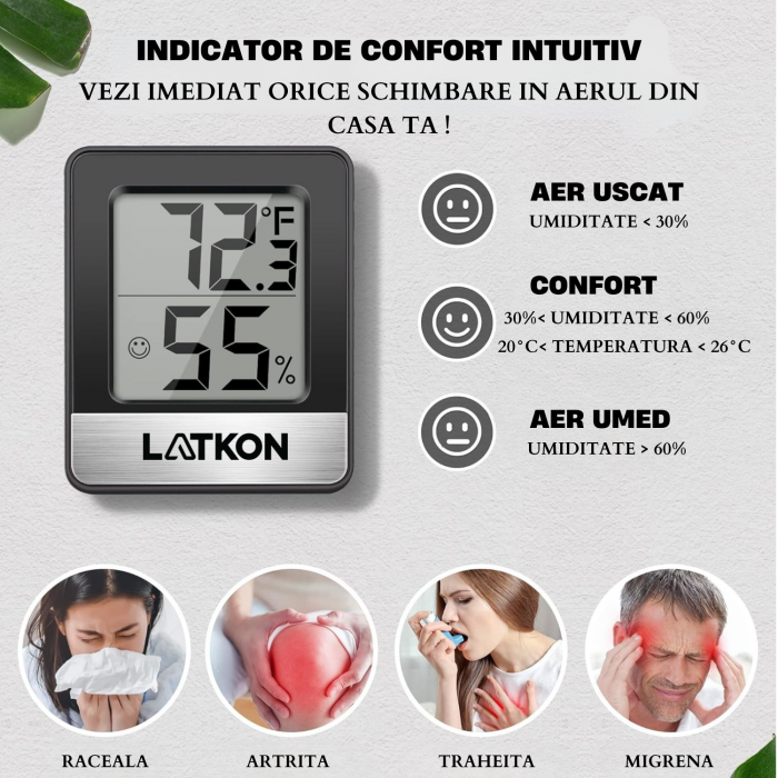 Termometru și higrometru digital Latkon LTK49B, negru, cu suport și magnet [3]
