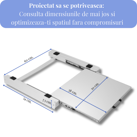 RESIGILAT - Kit Suprapunere Universal Metalic Latkon pentru Masina de Spalat si Uscator 60 cm, Raft Glisant, Centura Fixare, 8 Pad-uri Anti-Vibratii, Alb [6]