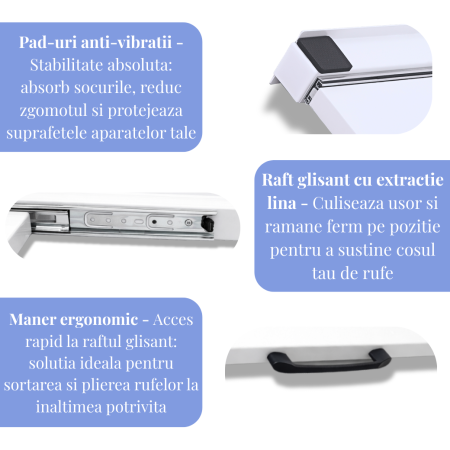 Kit Suprapunere Universal Metalic Latkon pentru Masina de Spalat si Uscator 60 cm, Raft Glisant, Centura Fixare, 8 Pad-uri Anti-Vibratii, Alb [3]