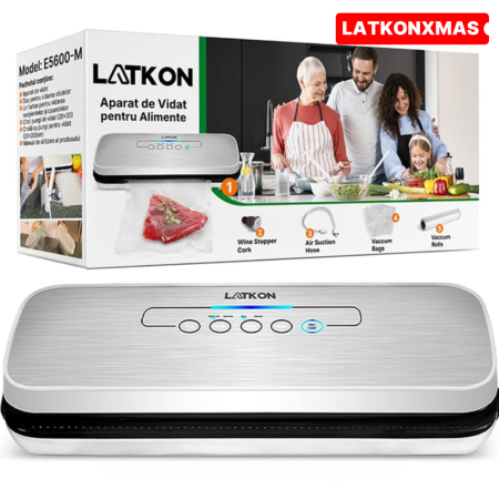 Electrocasnice pentru bucatarie - Aparat de vidat Latkon, 110W, bară lipire 30cm, sigilare + vidare automată, accesorii incluse