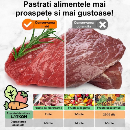 RESIGILAT - Aparat de Vidat Alimente Latkon®, 30 cm Bara de Lipire, Putere 110W, Pungi incluse: 5 Pungi Individuale 20X30 cm, 1 Rola Pungi 20X200 cm, Functie de Sigilare si Vidare Automata, Gri [1]