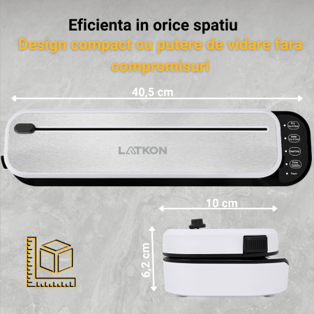 Aparat de vidat alimente VS115Lite Latkon® 115W, vacuum sealer pentru pungi si role, Bara de Lipire 30 cm, Funcții Dry/Moist, cutter integrat, Alb [4]