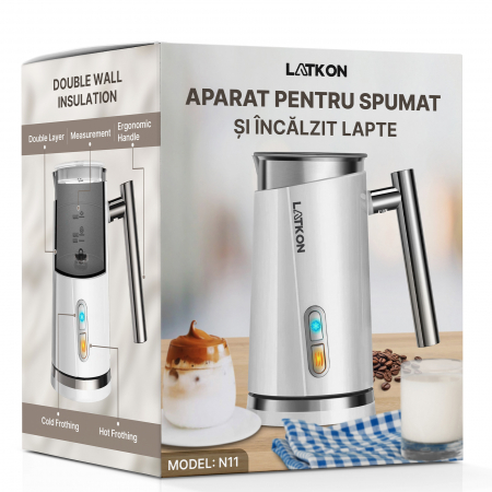 RESIGILAT - Aparat pentru Spuma de Lapte Latkon ®, Putere 500W, Dispozitiv Spumare Lapte Detasabil, Ideal Pentru Latte, Ciocolata, Cappuccino, Frappe, Functie de Incalzire Lapte, 300ml, Alb [7]