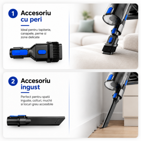Aspirator Vertical fara fir 3 in 1 Latkon® VC600Pro, 600W, 45000Pa, Autonomie 60 min, Ecran digital si 3 Moduri de curatare, Recipient praf 0.8L, Lumini LED, Sistem filtrare HEPA, Albastru [5]