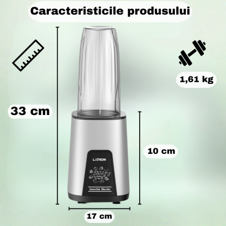 Blender Smoothie Shake and Take Latkon®, putere 800W, 20.000 RPM, 6 Lame Inox, 2 Recipiente 600ml, Zdrobire Gheata, Fara BPA [1]