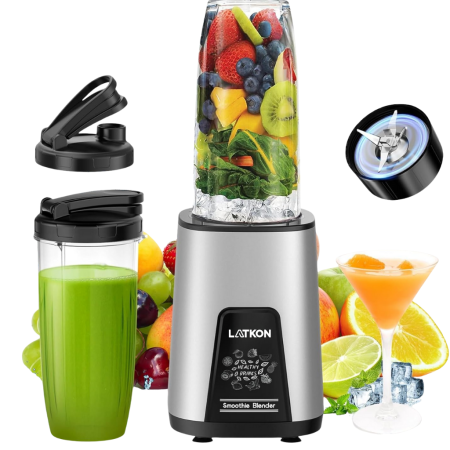 Produse Resigilate - RESIGILAT - Blender Smoothie Shake and Take Latkon®, putere 800W, 20.000 RPM, 6 Lame Inox, 2 Recipiente 600ml, Zdrobire Gheata, Fara BPA