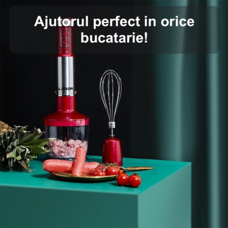 RESIGILAT - Set Blender Vertical 5 in 1 Latkon®, Multifunctional, Putere 800 W, 12 Trepte de Viteza, Cutit cu 4 Lame Placate cu Titanium, Tocator, Tel, Mixer Spuma Lapte, Cana Mixat, Rosu [10]