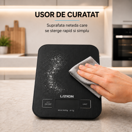 Cantar de Bucatarie Latkon® KS5000Lite, Afisaj Digital, Precizie de Masurare 1g, Capacitate 5 kg, Negru [5]