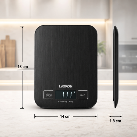Cantar de Bucatarie Latkon® KS5000Lite, Afisaj Digital, Precizie de Masurare 1g, Capacitate 5 kg, Negru [4]