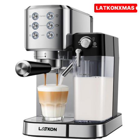 Espressoare - Espressor manual Latkon CM5160, 20 bari, 1350W, rezervor apă 1L, rezervor lapte 0.7L, argintiu