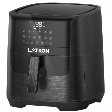Produse Resigilate - RESIGILAT - Friteuza cu aer cald, fara ulei, LATKON Air Fryer,  Ecran digital, 12 functii de gatire presetate, Capacitate 7 litri, 1800W, Negru