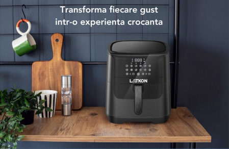 Friteuză cu aer cald Latkon, 7L, 1800W, 12 programe, touchscreen, coș și tavă detașabile [2]