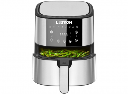 RESIGILAT - Friteuza cu aer cald, fara ulei, LATKON Air Fryer, Ecran digital, 8 functii de gatire presetate, Capacitate 6 litri, 1500W, Argintiu [6]