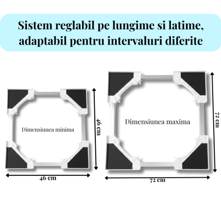 Kit Universal Reglabil Latkon pentru Suprapunere Masina de Spalat si Uscator 46–72 cm, Suport Anti-Alunecare cu Centura Siguranta si 8 Pad-uri Anti-Vibratii [6]