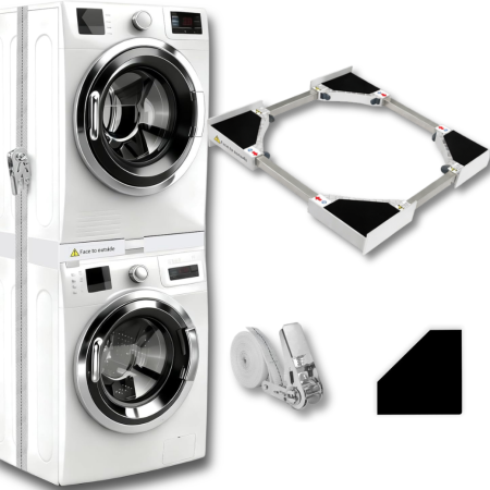 Toate produsele - Kit Universal Reglabil Latkon pentru Suprapunere Masina de Spalat si Uscator 42–72 cm, Suport Anti-Alunecare cu Centura Siguranta si 8 Pad-uri Anti-Vibratii