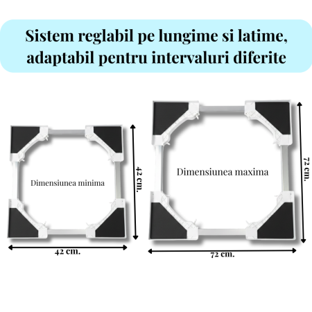 Kit Universal Reglabil Latkon pentru Suprapunere Masina de Spalat si Uscator 42–72 cm, Suport Anti-Alunecare cu Centura Siguranta si 8 Pad-uri Anti-Vibratii [6]