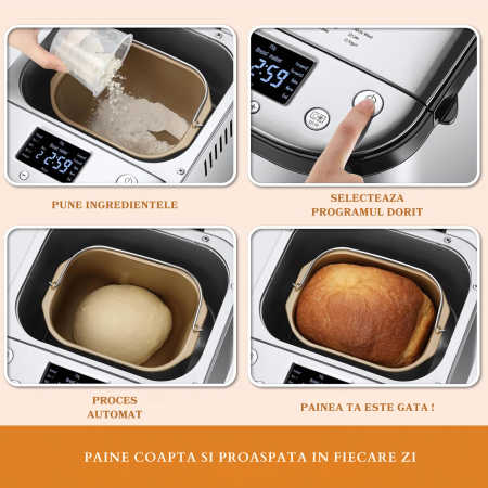 RESIGILAT - Masina de paine Latkon MBF-001, 710W, 900g, 15 programe, Display LCD, Timer, Functie de programare, Functie de mentinere la cald, Argintiu [2]