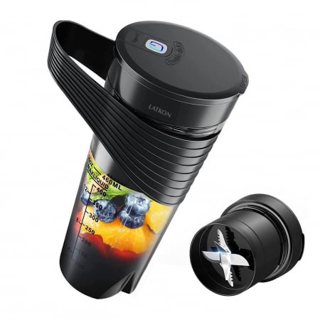 Toate produsele - Mini Blender Electric Portabil Latkon®, Multifunctional, 20.000 rpm, 150 W, 40 de utilizari per incarcare, 4000 mAh, 460 ml, Negru