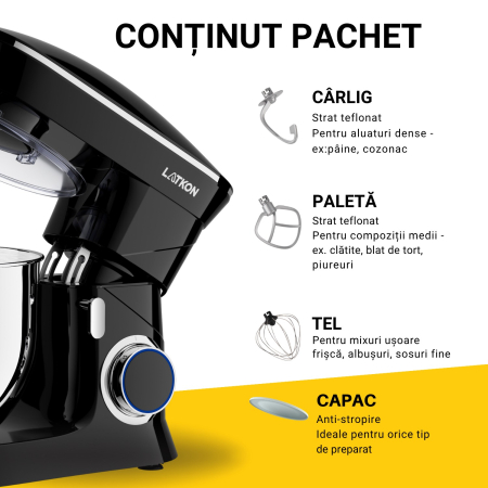 Mixer planetar Latkon LTK-1500 cu bol inox [8]