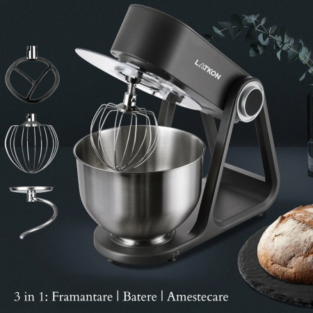 Mixer cu Bol Latkon A5-A 1500W, Bol Inox 5L, Negru [2]