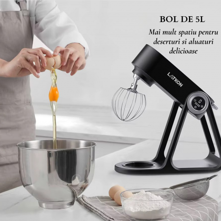 Mixer cu Bol Latkon A5-A 1500W, Bol Inox 5L, Negru [8]