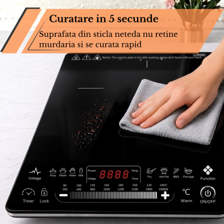 Plita cu Inductie Latkon IP2000Nova, 2000W, 8 Programe, Touch control, OverHeat Safety System, Auto Shutdown, Timer, Stop & Go, Negru [4]