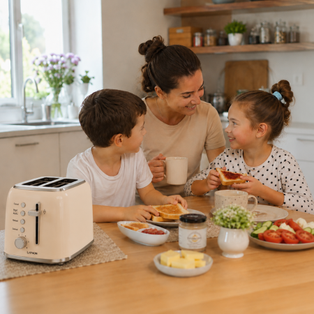 Prajitor de Paine Latkon® BT800Lite, 800W, 2 Felii, 6 Niveluri de rumenire, 4 Functii, Tavita detasabila, Inox, Crem [7]