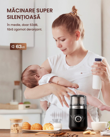 RESIGILAT - Rasnita de Cafea Latkon® CG638, Electrica, 150 W, Lame din Otel Inoxidabil, Granulatie Reglabila, Bol Detasabil, Capacitate 70 g,  Silentioasa, Negru [7]