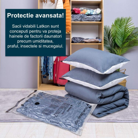 RESIGILAT - Set 10 Saci Vidat Haine cu Pompa Latkon®, Marimi 40x60/50x70/60x80/80x100cm, Vidare prin Vacuum, Usor de Folosit, Transparent [1]