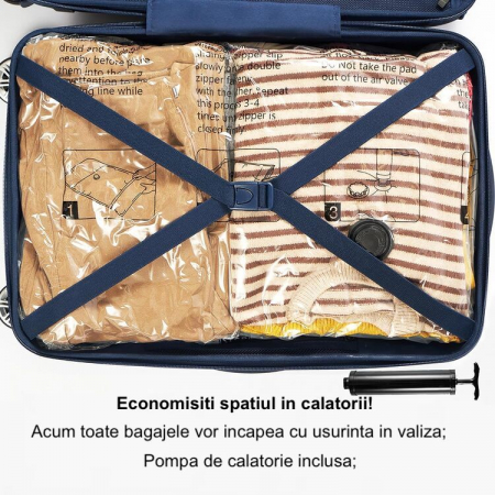 RESIGILAT - Set 10 Saci Vidat Haine cu Pompa Latkon®, Marimi 40x60/50x70/60x80/80x100cm, Vidare prin Vacuum, Usor de Folosit, Transparent [6]