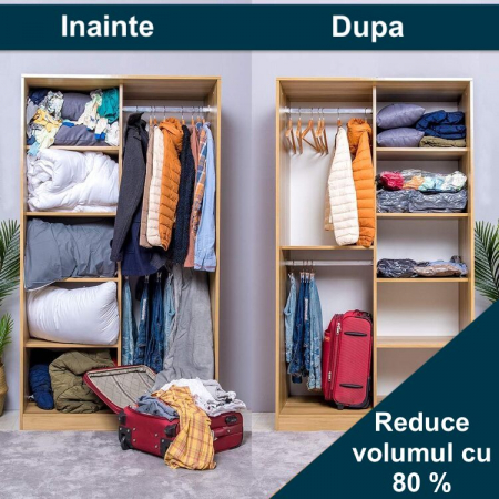 RESIGILAT - Set 10 Saci Vidat Haine cu Pompa Latkon®, Marimi 40x60/50x70/60x80/80x100cm, Vidare prin Vacuum, Usor de Folosit, Transparent [4]