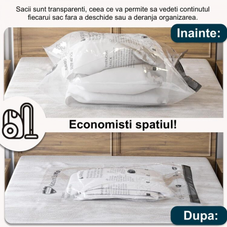 RESIGILAT - Set 10 Saci Vidat Haine cu Pompa Latkon®, Marimi 40x60/50x70/60x80/80x100cm, Vidare prin Vacuum, Usor de Folosit, Transparent [5]