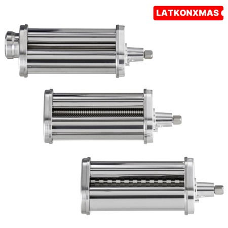 Electrocasnice pentru bucatarie - Set 3 accesorii pentru prepararea pastelor fettuccine, spaghetti si lasagna, compatibile cu mixerul Latkon® LTK-1800, Otel Inoxidabil, Argintiu