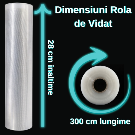 Set 3 role pungi de vidat gofrate Latkon®, 28 x 300 cm, Reutilizabile, Lavabile in Masina de Spalat, Rezistente, Ideale Pentru Depozitare sau Preparare Sous Vide, Fara BPA, Transparent [6]