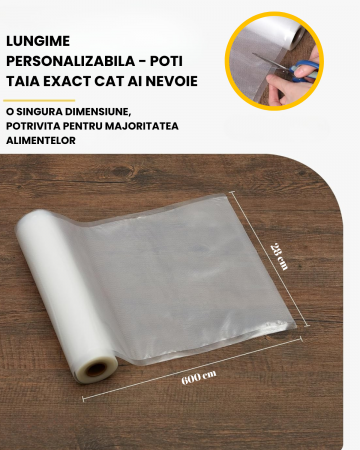 Set 3 role pungi de vidat gofrate Latkon®, 28 x 600 cm, Reutilizabile, Lavabile in Masina de Spalat, Rezistente, Ideale Pentru Depozitare sau Preparare Sous Vide, Fara BPA, Transparent [2]
