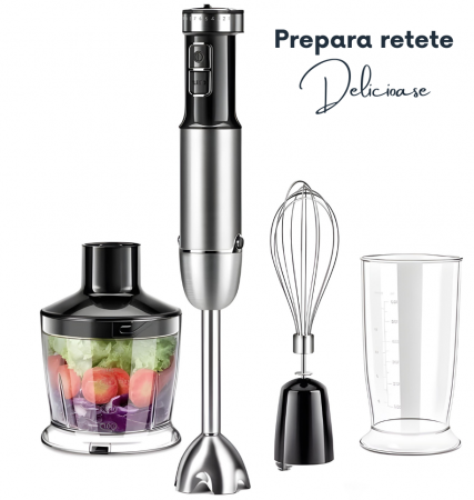 RESIGILAT - Set Blender Vertical 5 in 1 Latkon®, Multifunctional, Putere 800 W, 12 Trepte de Viteza, Cutit cu 4 Lame Placate cu Titanium, Tocator, Tel, Mixer Spuma Lapte, Cana Mixat, Negru [5]