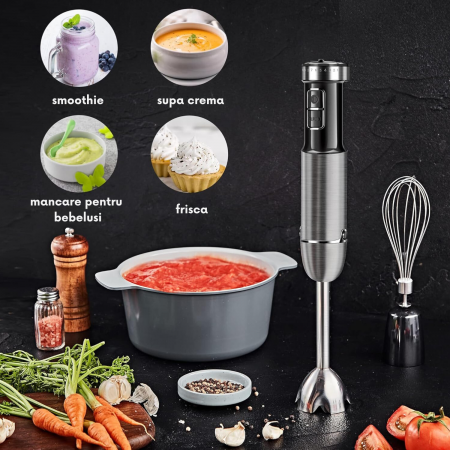 RESIGILAT - Set Blender Vertical 5 in 1 Latkon®, Multifunctional, Putere 800 W, 12 Trepte de Viteza, Cutit cu 4 Lame Placate cu Titanium, Tocator, Tel, Mixer Spuma Lapte, Cana Mixat, Negru [3]
