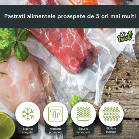 Set de 50 Pungi Vidat Latkon®, 28x40 cm, Reutilizabile, Lavabile in Masina de Spalat, Fara BPA, Rezistente la Intepaturi si Rupere, Ideale Pentru Depozitare sau Preparare Sous Vide, Transparent Mat [5]