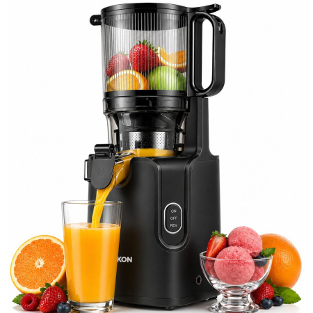 Storcatoare - Storcator cu Presare la Rece Latkon®️ SJ250Nova, Putere 250W, Ax cu Melc, Silentios, Antioxidare, Recipient Suc 1.2L, Recipient Pulpa 1.1L, Negru