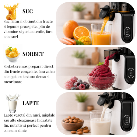 Storcator cu Presare la Rece Latkon®️ SJ250Nova, Putere 250W, Ax cu Melc, Silentios, Antioxidare, Recipient Suc 1.2L, Recipient Pulpa 1.1L, Alb [2]