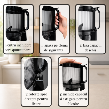 Storcator cu Presare la Rece Latkon®️ SJ250Nova, Putere 250W, Ax cu Melc, Silentios, Antioxidare, Recipient Suc 1.2L, Recipient Pulpa 1.1L, Alb [3]